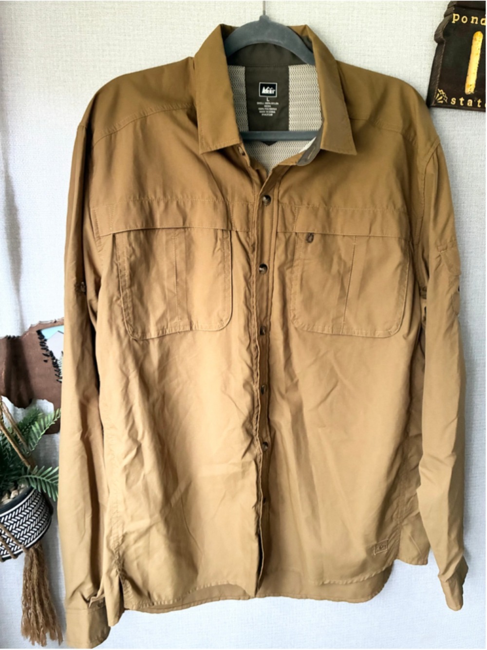 REI Button Down Shirt Tan Large